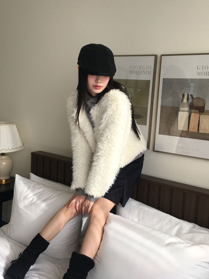 Lens quilted eco fur jacket