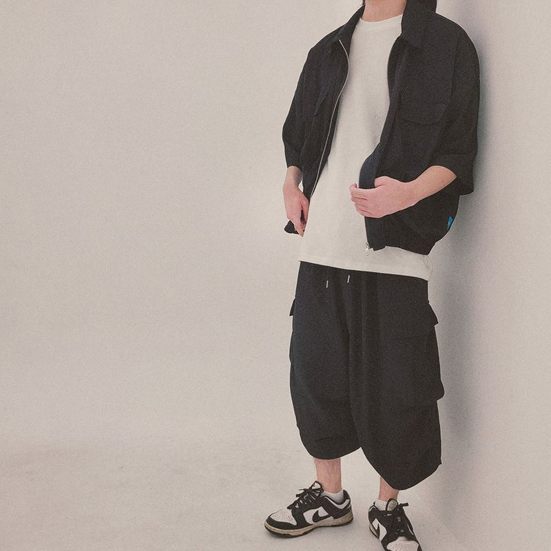 street shape shortsleeve zipup_black
