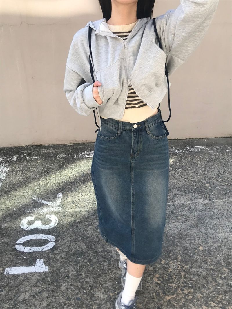 Joli crop two way hood zip up