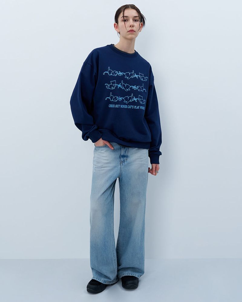 CATS PLAY POSES SWEATSHIRT-NAVY