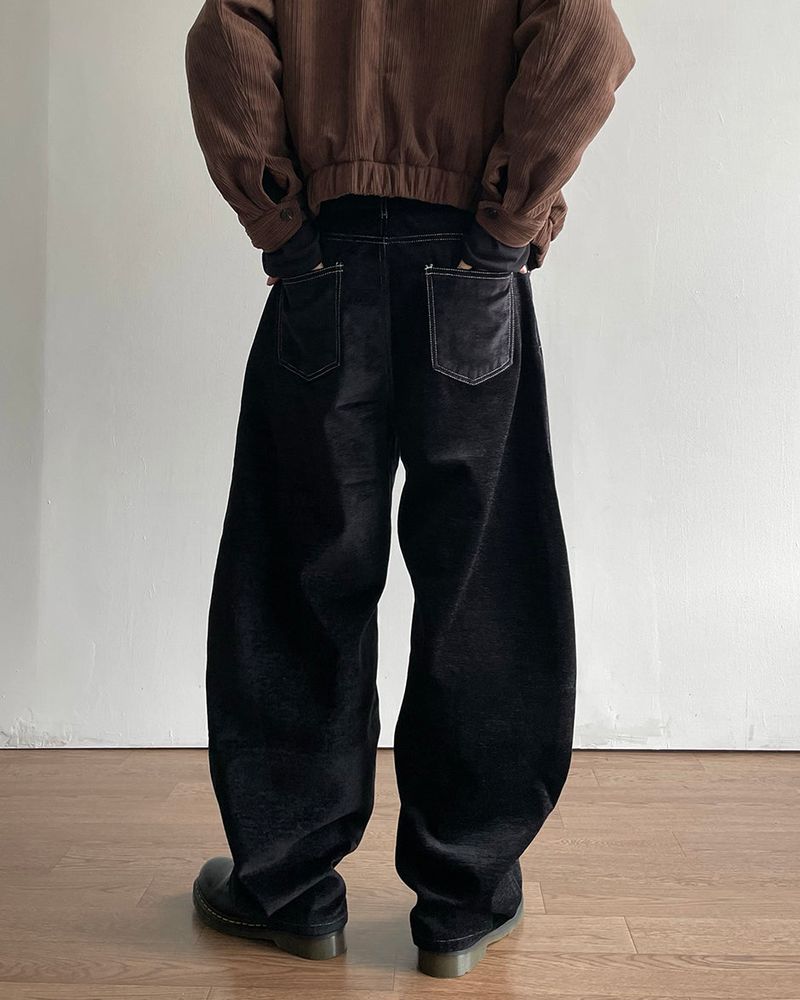 Button Curved Velvet Pants