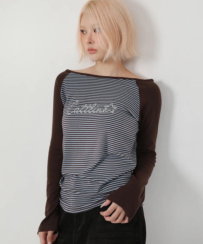 Stripe Reglan Long Sleeve_brown