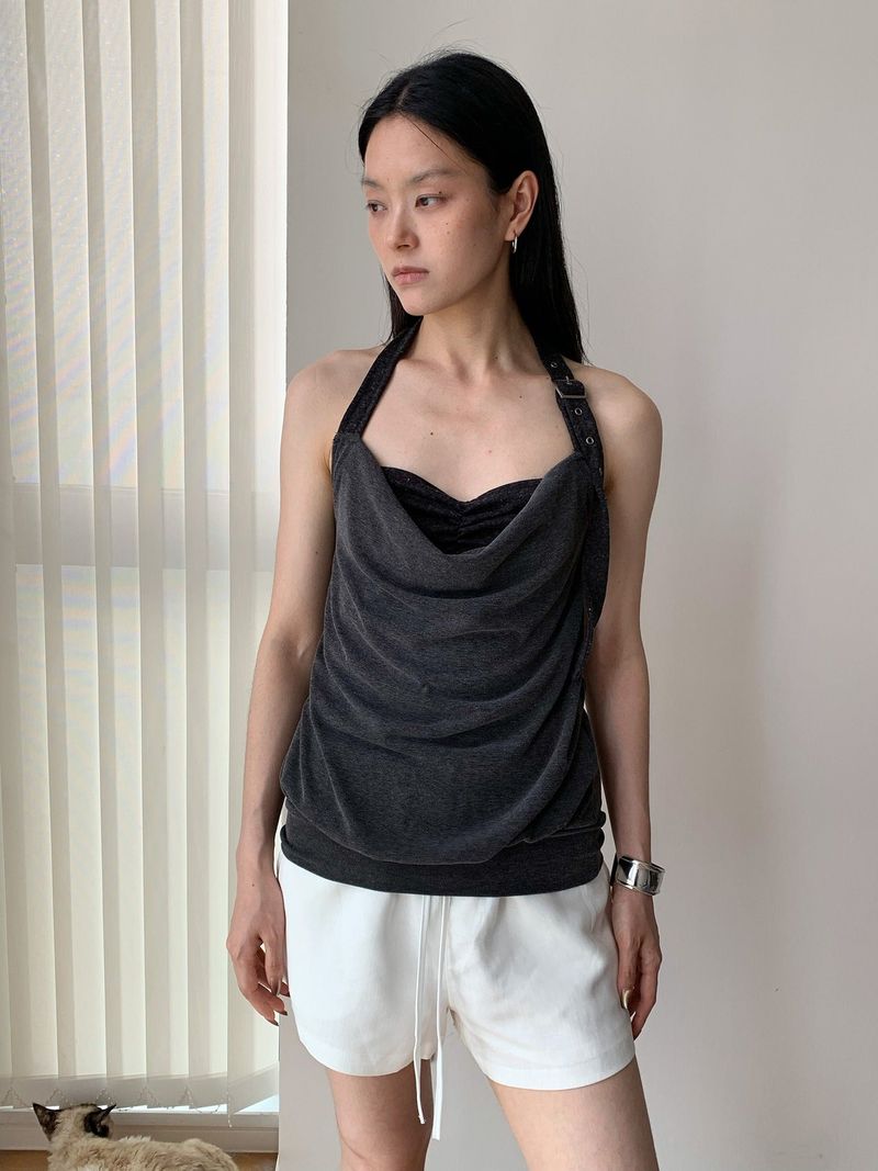Buckle Halter Strap Sleeveless T-shirt