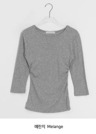 ワンプイUネック/Vネックサイドシアリング7分丈Tシャツ