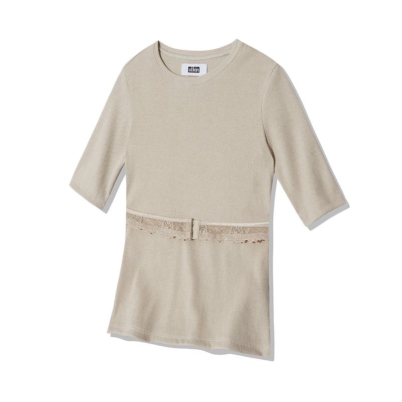 [ULKIN] Lace hook tight top_Beige