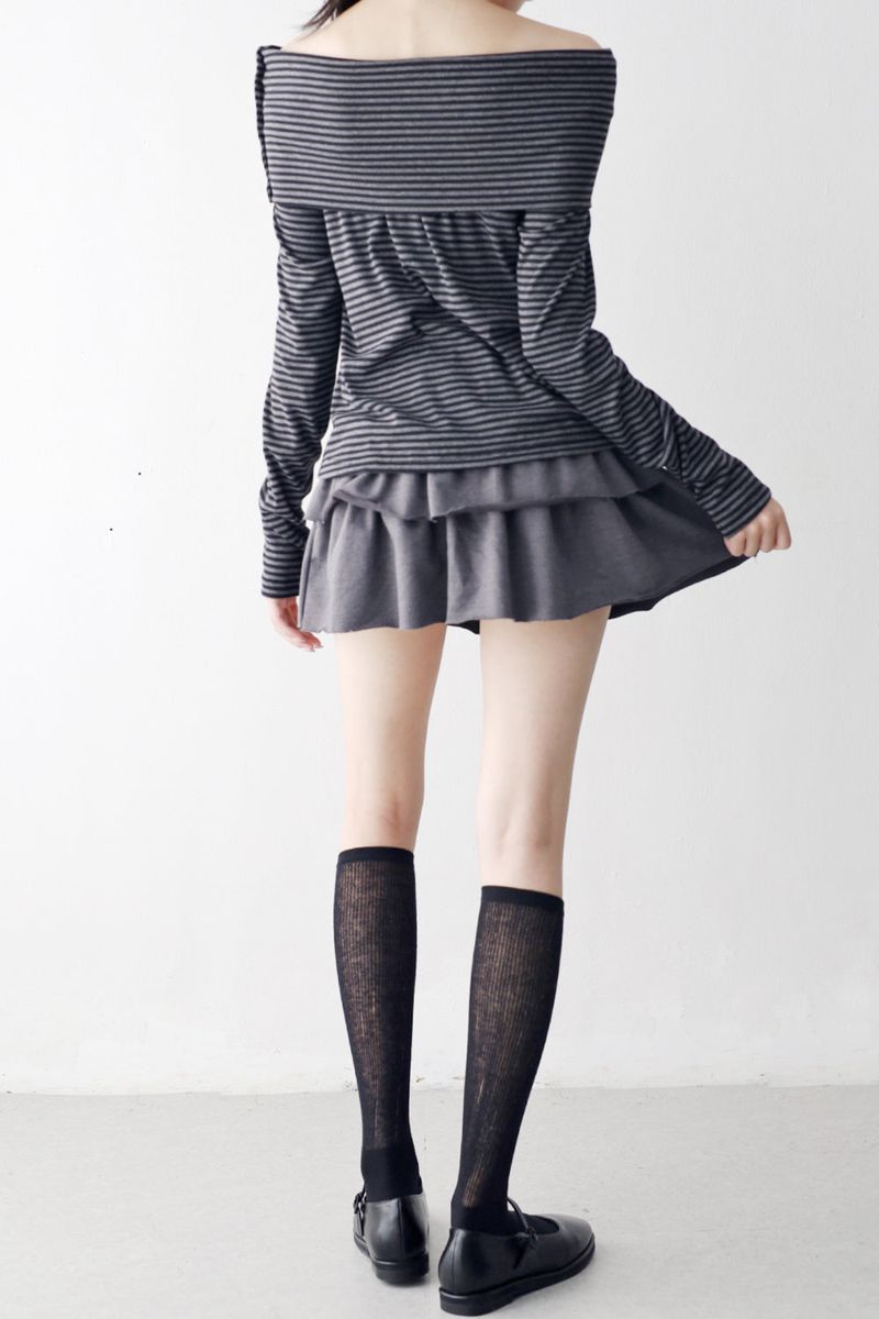 Chive Stripe Off-Shoulder T-Shirt