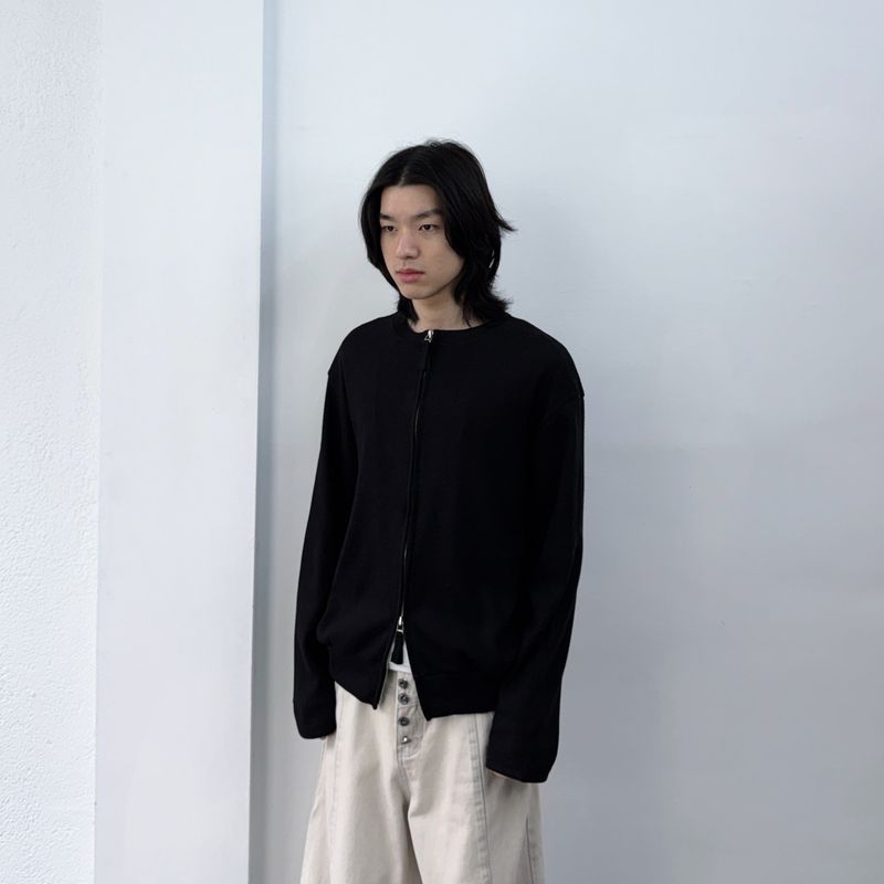 Zip-Front Collarless Knit