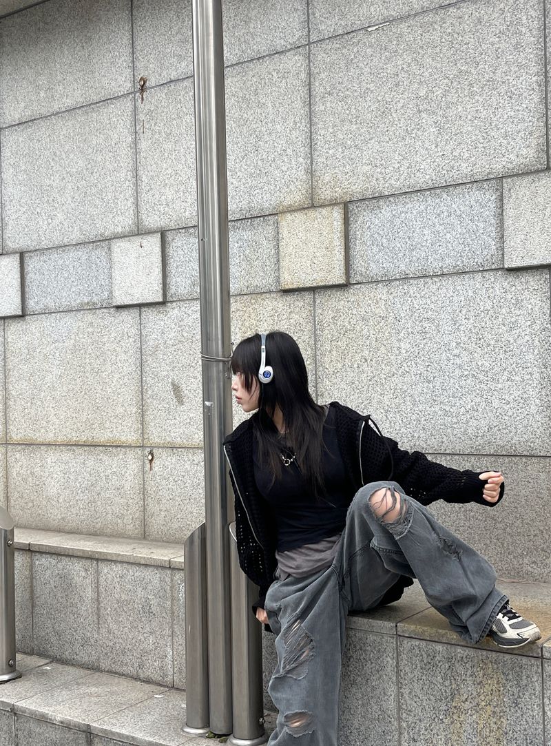 Kai Destroyed Black Jeans Wide Pants