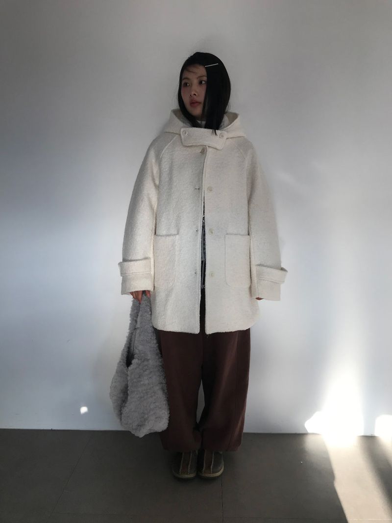 [MD Pick]Fine wool hooded half coat (2color)