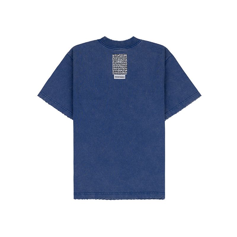 ash-washed logo T-shirt (BLUE)