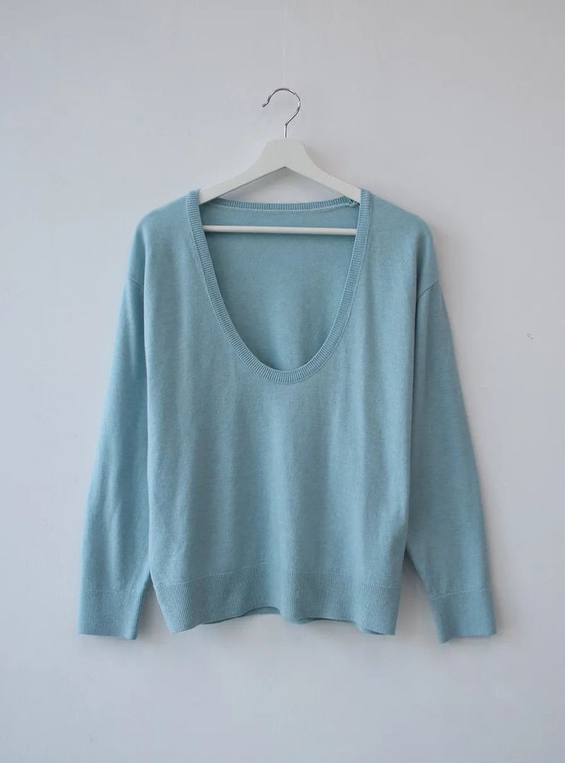 deep U-neck knit top