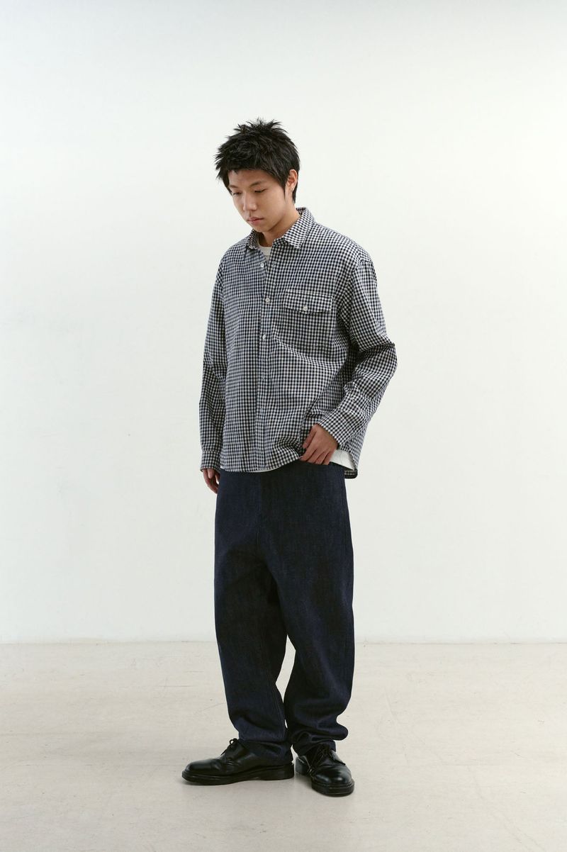 One Pocket Regular Check Shirt (Navy)