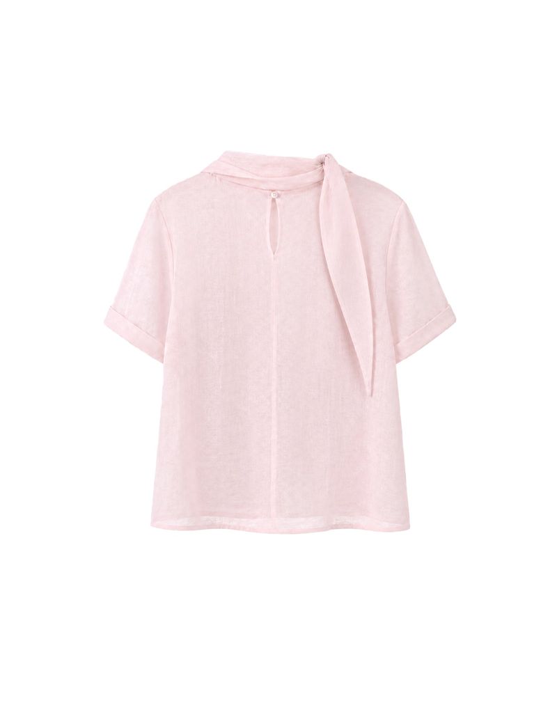 Rosien Drape Detachable Tie Blouse Pink