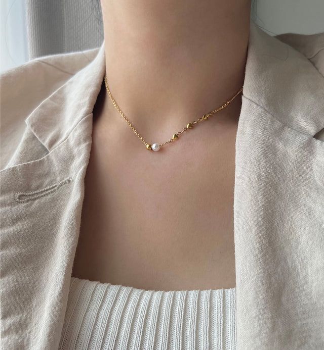 Acer rojo(アセルロジョ)の「go Innocent pearl heart two-way y guest look necklace(Gold color)(Accessories)」