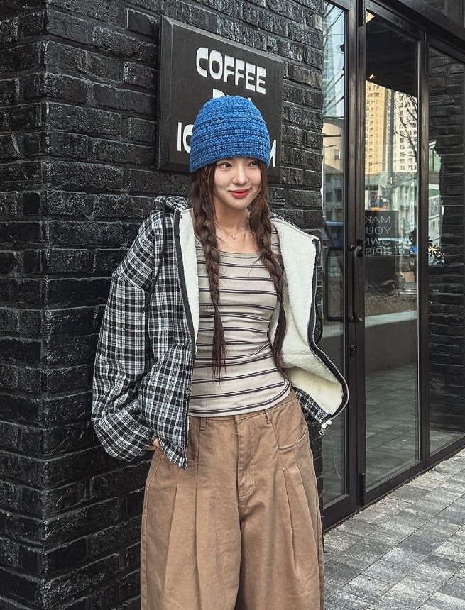 Bay Check Shearling Hooded Jumper