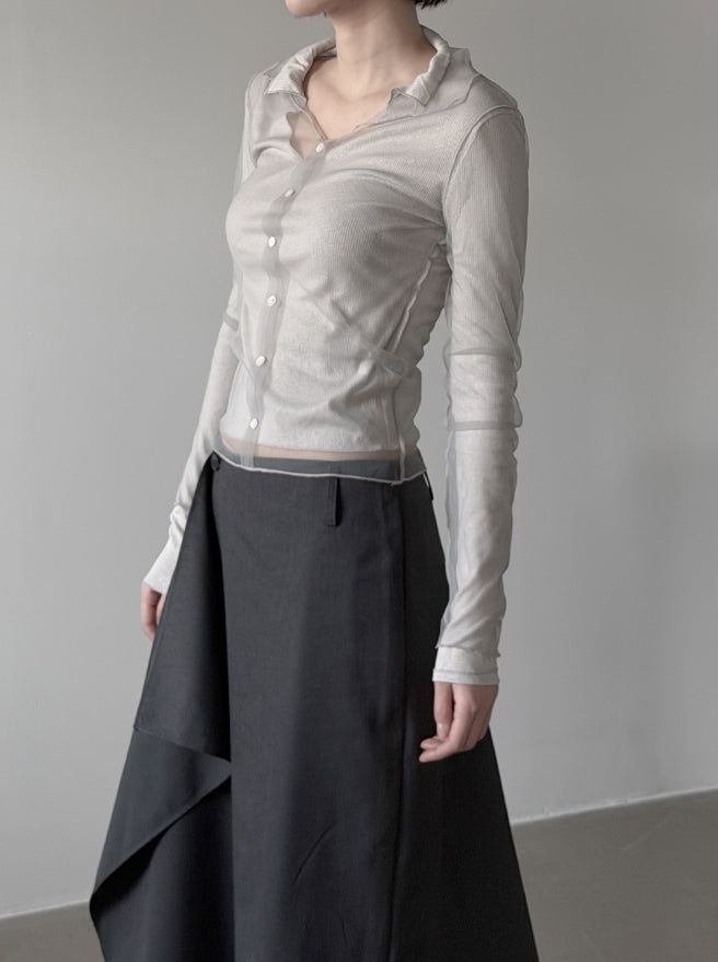 Folden Mesh Layered Collar Tee