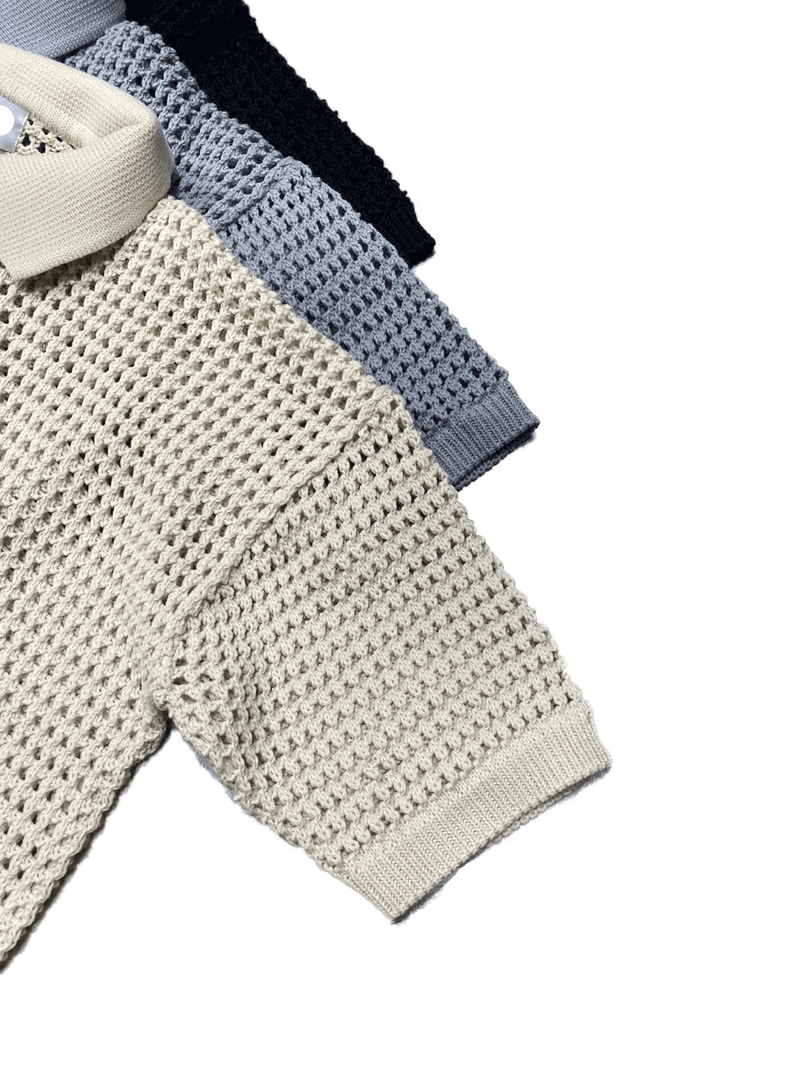 Mesh collar short sleeve knit 3C