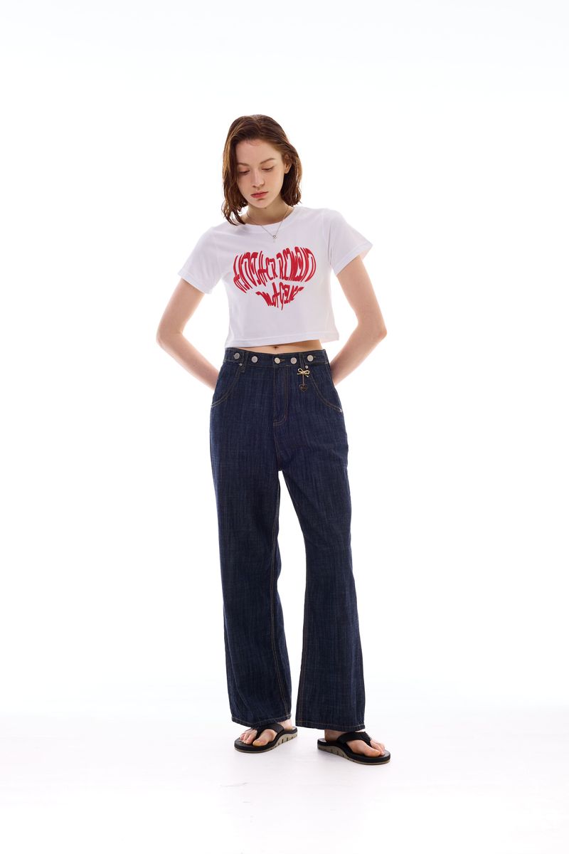 HEART SLOGAN CROP T-SHIRT / RED