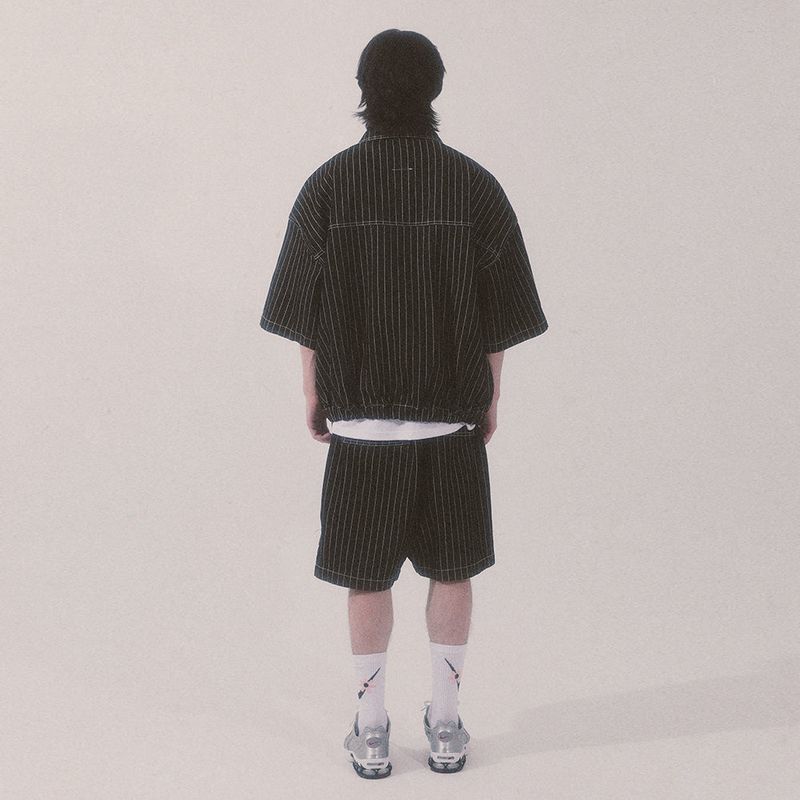 stripe denim shorts_black