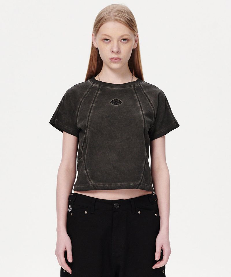 mahagrid（マハグリッド）の「CURVED SEAM CROP TEE（Tops）」