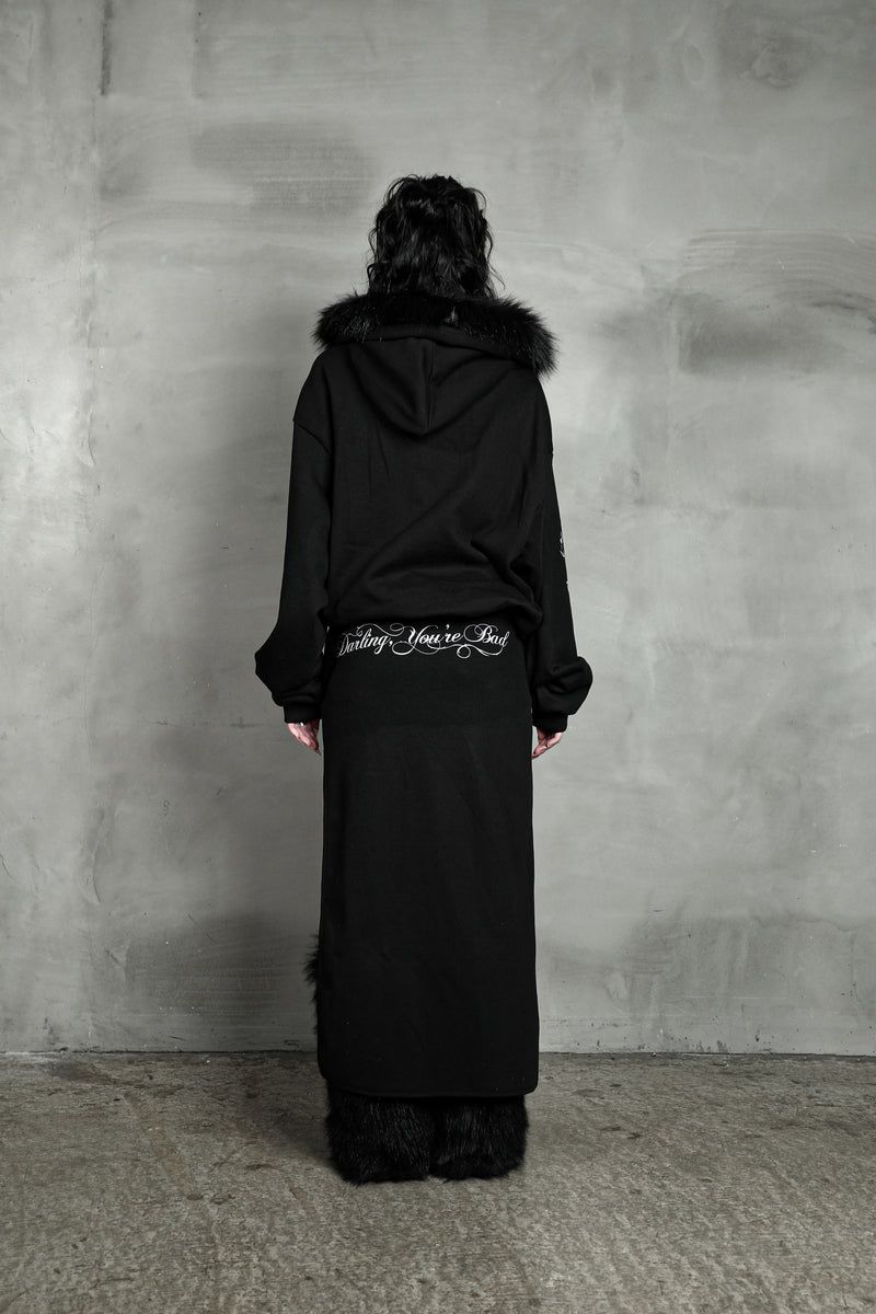 ROSE CUT-OUT SKIRT #BLACK (FLEECE LINED)