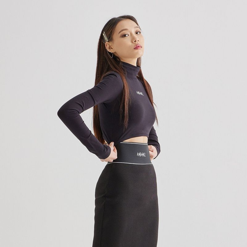 Crop Polo neck T Black