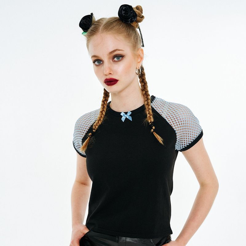 OTHER-worldly（アザーワールドリー）の「Ribbon Raglan T-shirt [Blue Mesh]（Tops）」