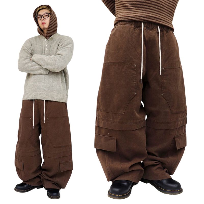 Wide Peach-Finish Double-Knee Balloon Pants