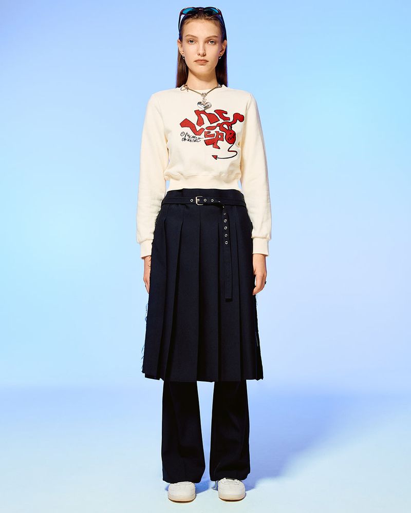DEVIL HEAD LOGO CROP SWEATSHIRT-IVORY