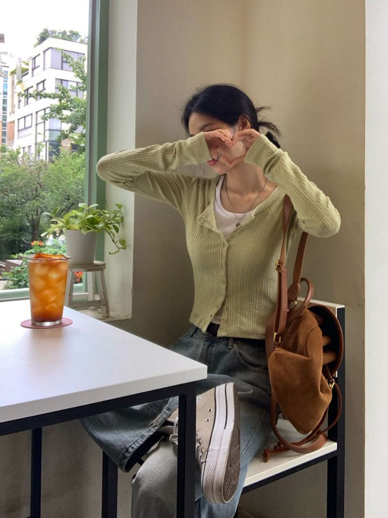 [BELLIDE MADE] Round Rib Slim Fit Cardigan