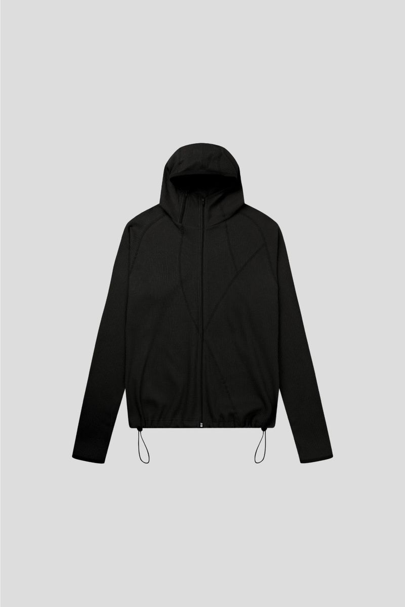 Ribbed incision hood zip-up