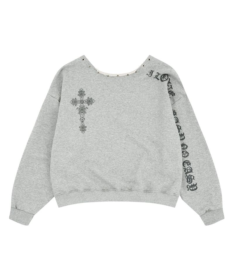 Gothic One-Shoulder Sweatshirt - Grey