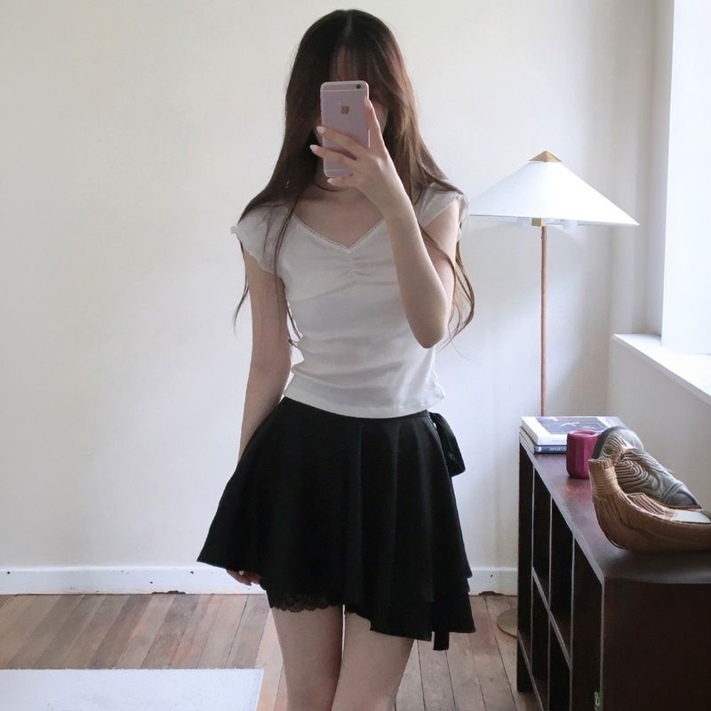 Petal Satin Flare Skirt - BLACK