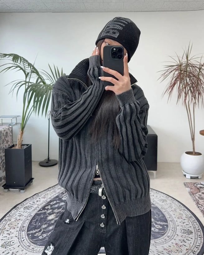 SATIIIZ（サティーズ）の「Terry Pigment Ribbed Knit Zip-Up（Tops）」