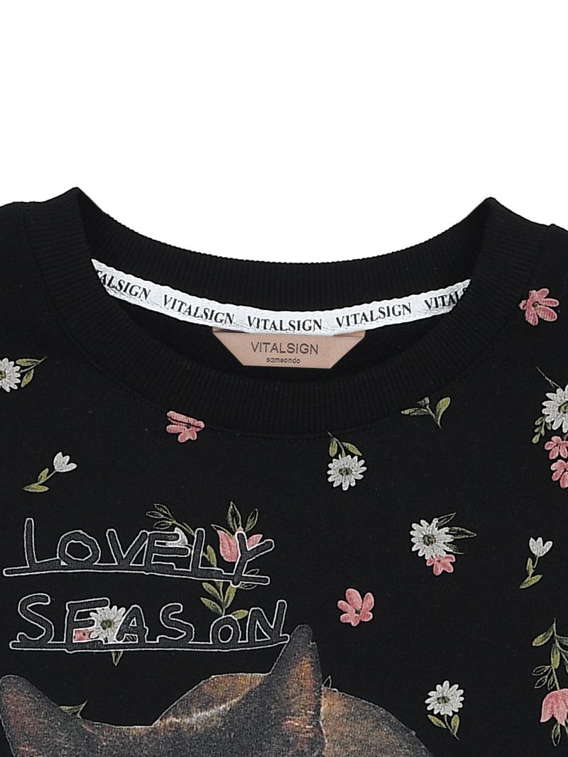 Flower Cat Lettering Sweatshirt (Black)