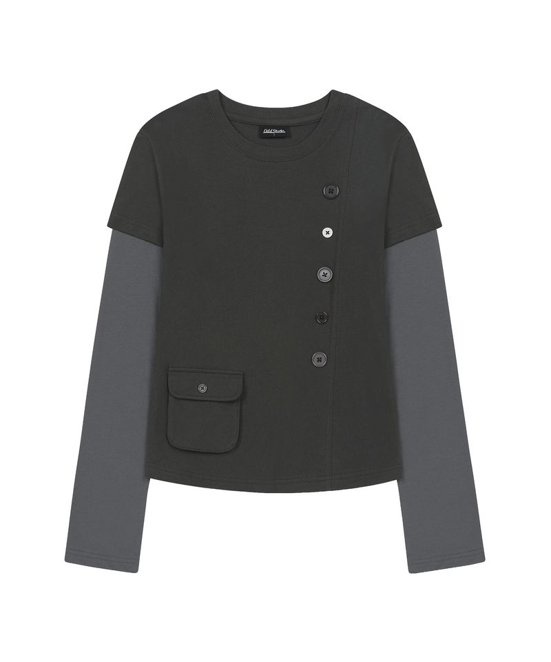 Out Pocket Button Point Layered Long Sleeve - CHARCOAL