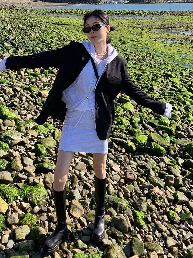 [MADE] Stern hip crop two-way hood zip-up -basic
