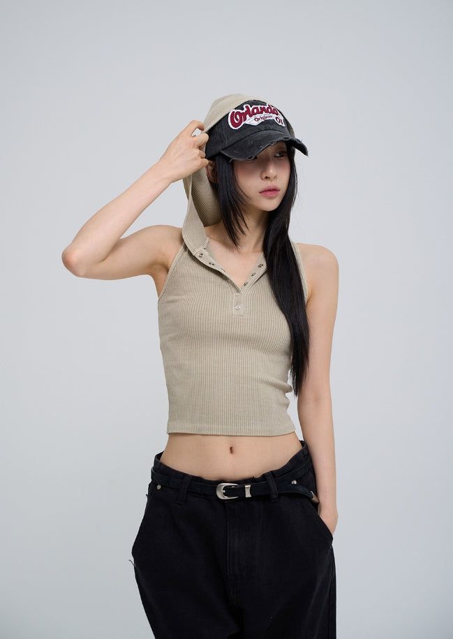 Julie Pig Ribbed Snap Hood Sleeveless