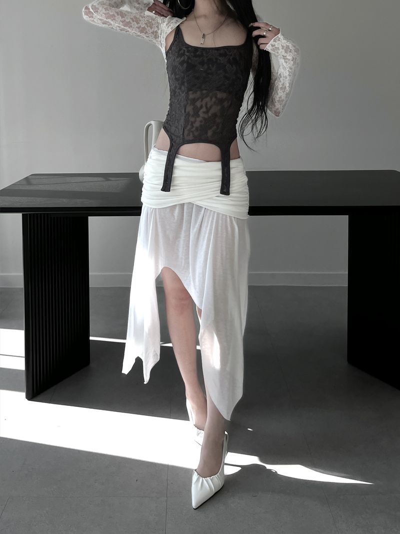 moisture shirring midi skirt (3color)