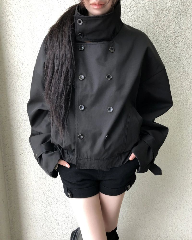 Yanin High Neck Button Short Trench Coat