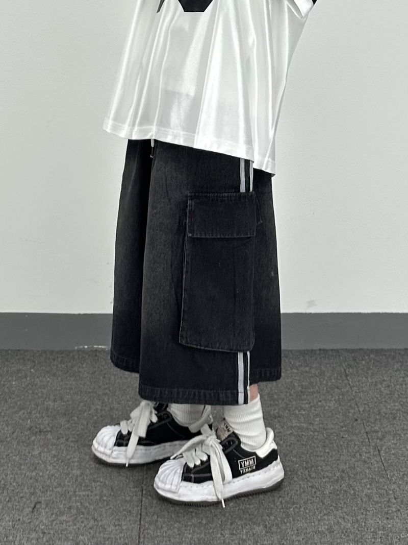 track denim cargo shorts