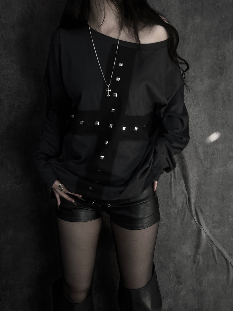cross stud loose fit long sleeve (2color)