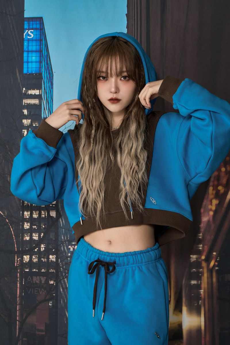 LINE CROP HOODIE (BLUE)