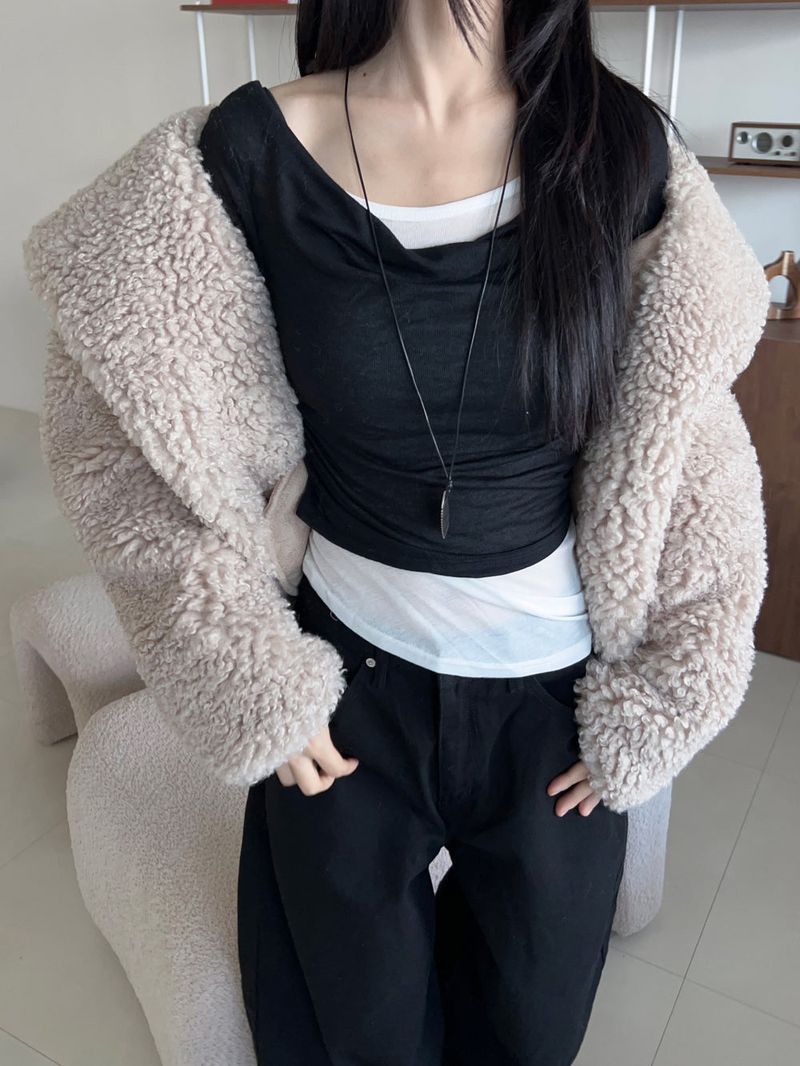 Teddy Hug Fuzzy High Neck Fur Jacket