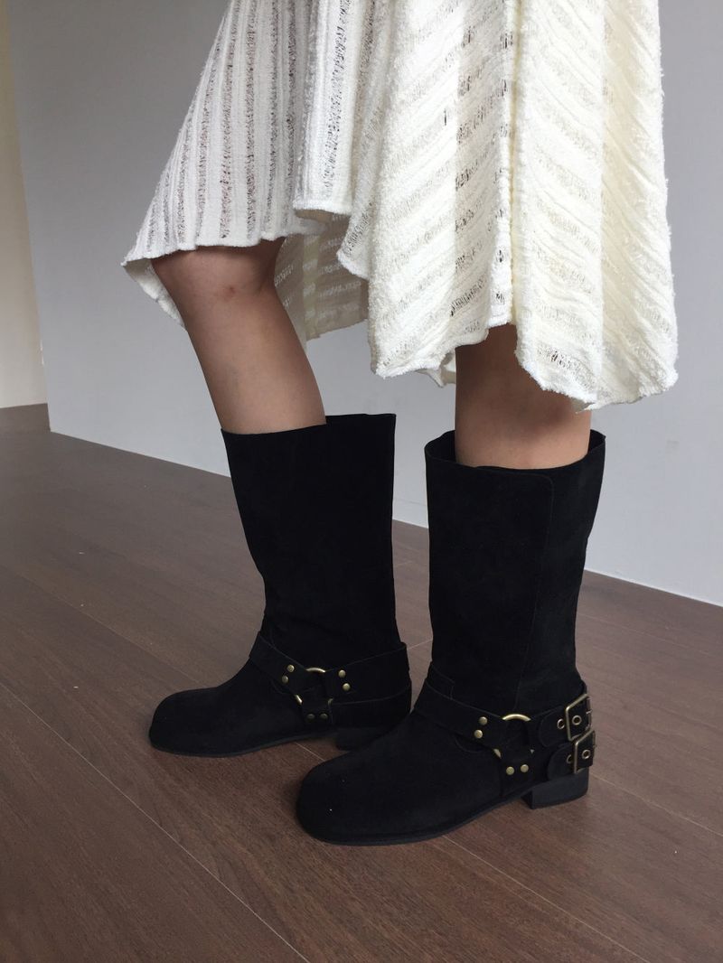 Double Buckle Suede Boots(2color)