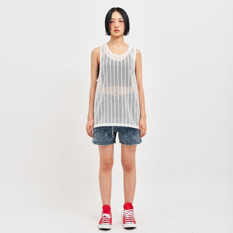 SEE-THROUGH CRAFT KNIT SLEEVELESS WHITE