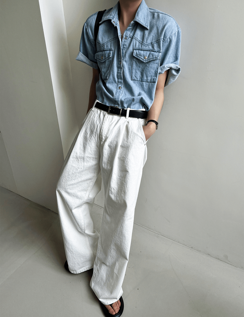 Western summer denim short-sleeved shirt