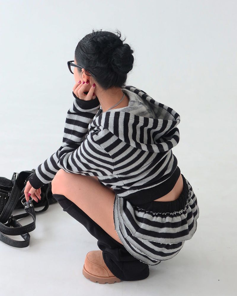Tsuki Stripe Hooded Zip-Up Jacket