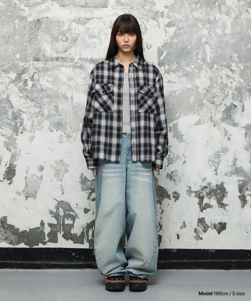 TWO POCKET CROP CHECK SHIRT_BLACK