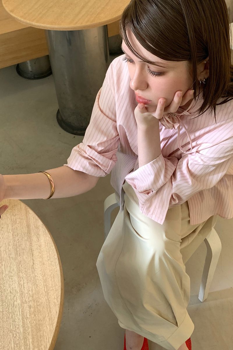 BROOCH STRIPE SHIRT_PINK
